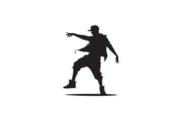  A hiphop dancer silhouette with a simple, understated design set against a white background 