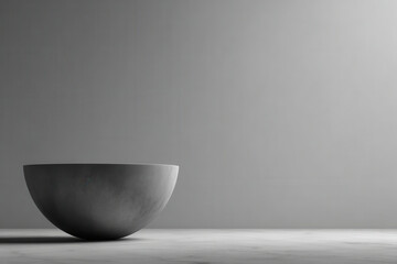 minimalist studio featuring solitary bowl of sand positioned to left on clean light gray background