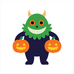  Funny Monster with Pumpkins Halloween Clipart
