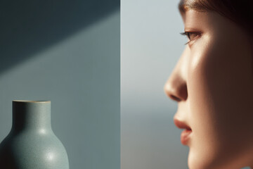 quality checker portrait on left side of frame focused expression