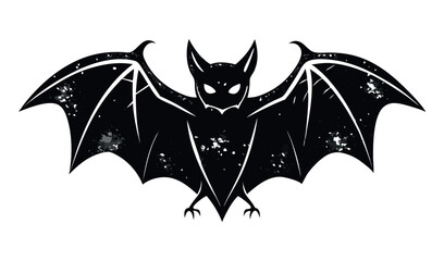 Spooky silhouette of a black bat with glowing eyes and textured wings