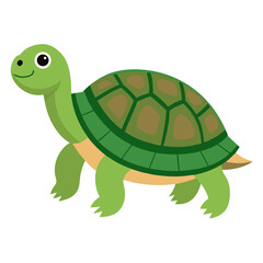 Cute cartoon turtle. Green reptile . Suitable for educational poster, logo, children's books and  encyclopedias. Isolated vector illustration on white background. Side view.