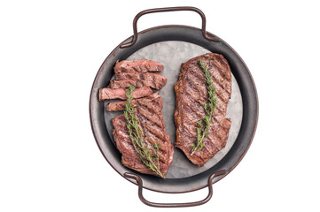 Roast Top blade steak, grilled beef shoulder meat isolated on white background. top view