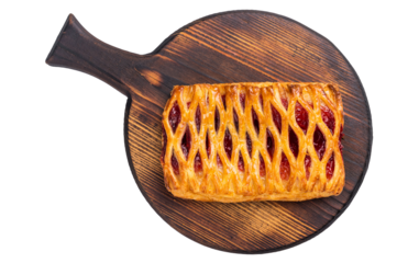 Danish pastry with a strawberry and cream cheese filling, isolated on white background. top view