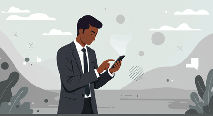 a man in a suit is using his phone