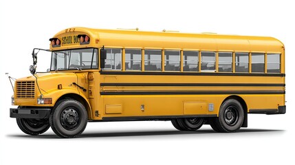 Classic yellow school transportation vehicle on white. AI generated image