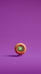 Round display frame on legs showing AI chip on purple background