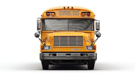 Yellow school bus isolated on white background. AI generated image