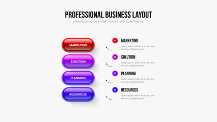 Service Solution Four Option Infographic Slideshow Layout. Sales Plan Slide Template Vector Illustration. Visual Profile 4 Step Diagram Frame Design.
