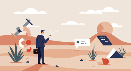 a man in a suit is standing in the desert