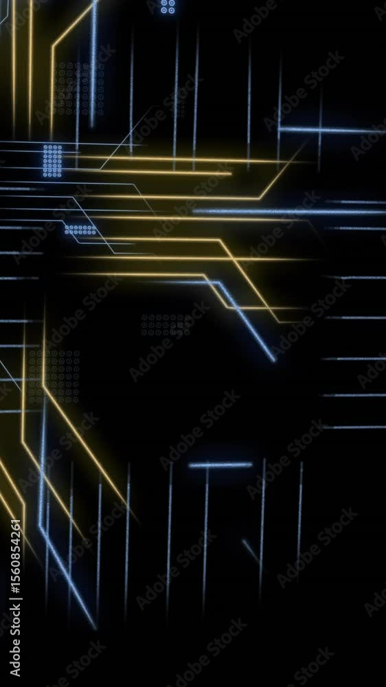 Poster animation of circuit board with data processing over black background