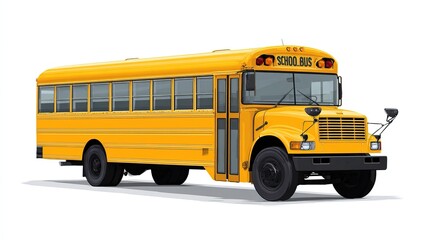 Yellow school bus isolated on white background. AI generated image