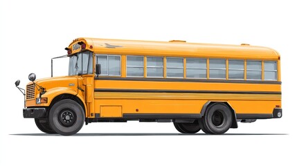Yellow school bus isolated on white background. AI generated image