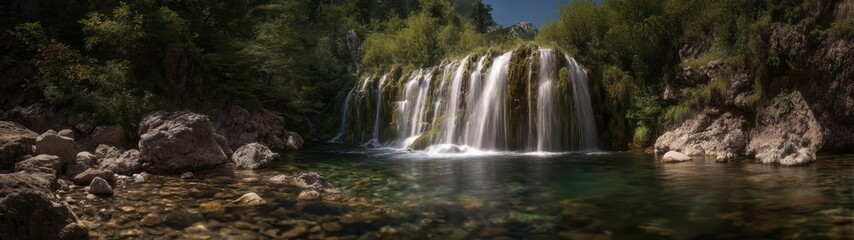 Obraz premium Majestic waterfall view nature scene hdr 360 degrees hdri environment