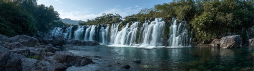 Obraz premium Cascading waterfall adventure nature hdr 360 degrees hdri view