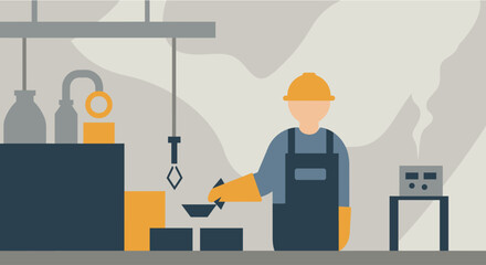 Obraz premium a worker in a factory setting, wearing a hard hat and safety gear, handling a piece of equipment. Suitable for landing page, banner, marketing, web design, presentation, infographic, etc.