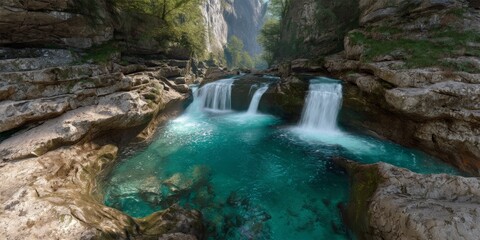 Naklejka premium Nature waterfalls in stunning hdr 360 degrees hdri landscape view