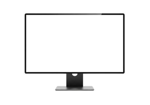 Modern computer monitor mockup with blank white screen isolated on transparent background, png