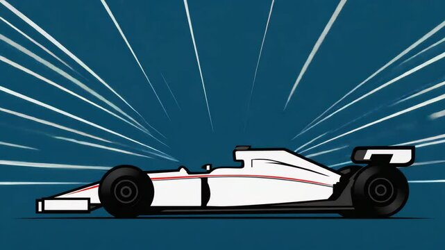 generic white race car speeds against a blue background with horizontal, radiating white lines