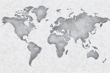 World map, gray watercolor style