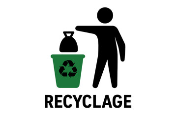 Triman Logo for recycling poly-bags in France, also known as Recyclage déchets picto produits info tri poubelle verre