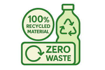 Environmental reusable plastic illustration for product packaging logo, sign, symbol, badge or emblem isolated, made from 100 recycled materials label with zero waste icon