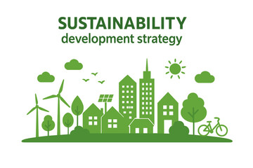 Eco-friendly green city for sustainable development strategy background and template, vector illustration