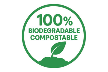 Round green icon that is 100% biodegradable and compostable