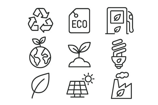 Line icons about ecology, including recycle, eco label, bio fuel, and more, in 256x256 Pixel Perfect format, editable in two colors