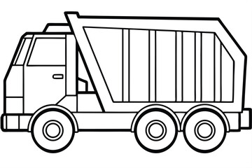 Outlined Dump Truck Illustration Black and White Heavy Vehicle for Coloring Books