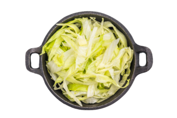 Fresh green iceberg lettuce salad sliced leaves isolated on white background. top view