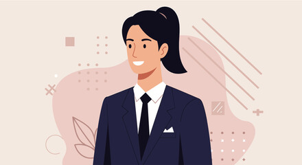 Smiling businesswoman portrait, flat design style illustration ideal for marketing presentations, landing pages, web banners, and business infographics.