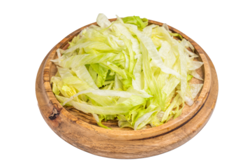 Fresh green iceberg lettuce salad sliced leaves isolated on white background. top view