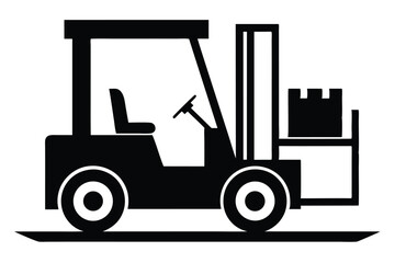 Bold Forklift Silhouette Lifting Pallet, Heavy Equipment Representation, Warehouse Logistics Icon