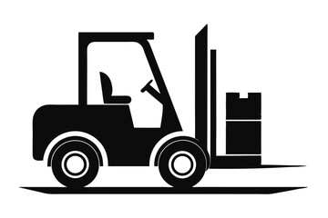 Silhouette Image of Forklift Truck Lifting Box, Industrial Equipment and Logistics Concept
