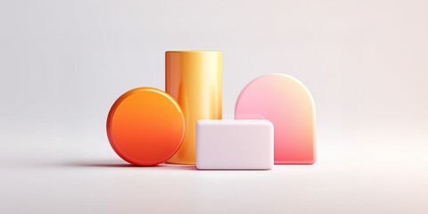 Glossy 3D geometric shapes on pastel background. Abstract design for business or branding presentation