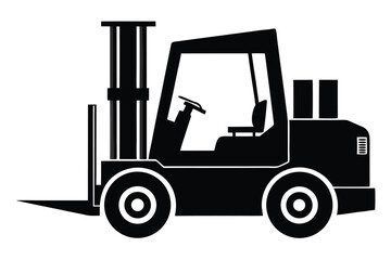 Forklift Truck Silhouette Illustration, Industrial Vehicle with Lifting Forks, Heavy Equipment Transportation