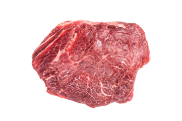 Raw Beef cheeks, fresh veal meat Isolated on white background. top view