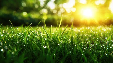 Dew-kissed grass in the morning light.