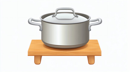 a kitchen pot stand clipart, cooking accessory, pastel style, wood and metal, isolated on white background
