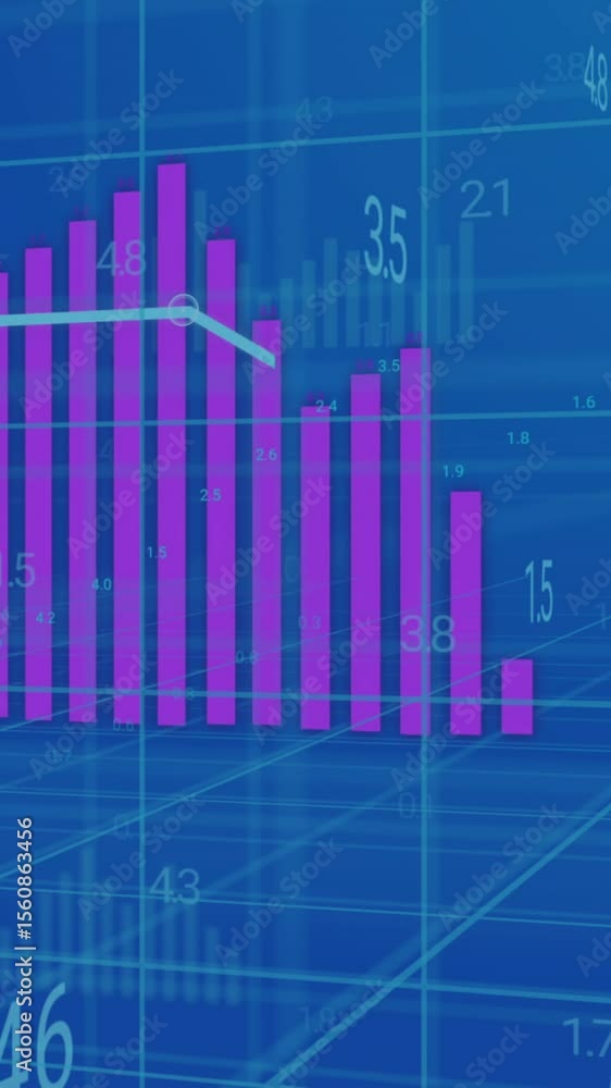 Poster animation of financial data processing over blue background