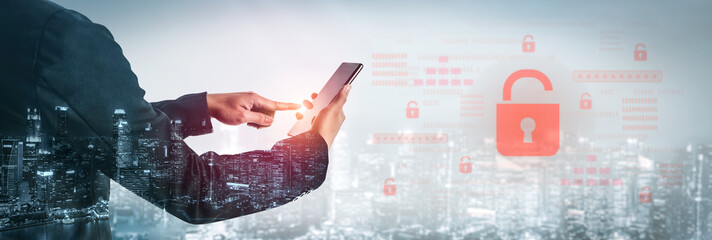 Digital security concept illustrating a cybersecurity breach, with a red unlocked padlock...
