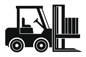 Simplified Black Forklift Truck Illustration Lifting Goods in a Warehouse Setting