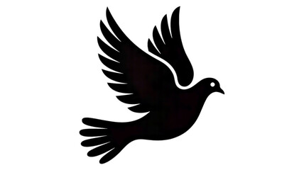Obraz premium A minimalist black silhouette of a flying dove against a white background.
