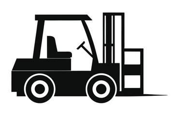 Black Silhouette Forklift Truck Heavy Machinery, Industry, Material Handling Equipment and Transport
