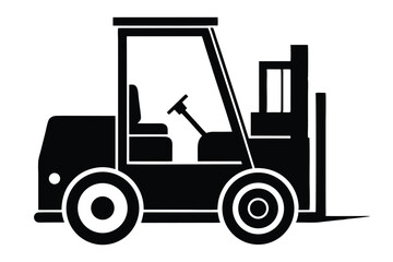 Silhouette Graphic of a Forklift with Visible Interior Components and Fork Details
