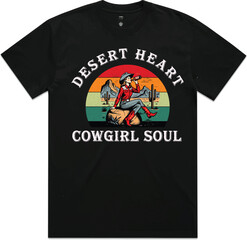 Sip Slow Ride Hard T-Shirt with Retro Western Cowboy Design on Black Background