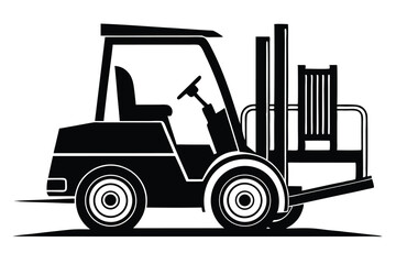 Black Silhouette Illustration of a Forklift with Pallet, Industrial Machinery Icon