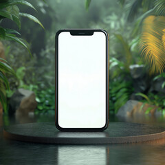 Minimalist Smartphone Presentation in a Serene Forest Environment with Ample Copy Space