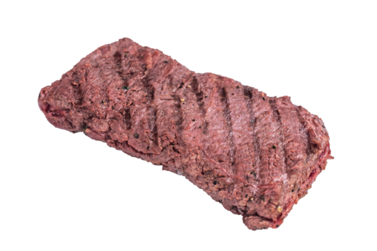 Roasted Flank beef steak, BBQ grilled meat isolated on white background. top view